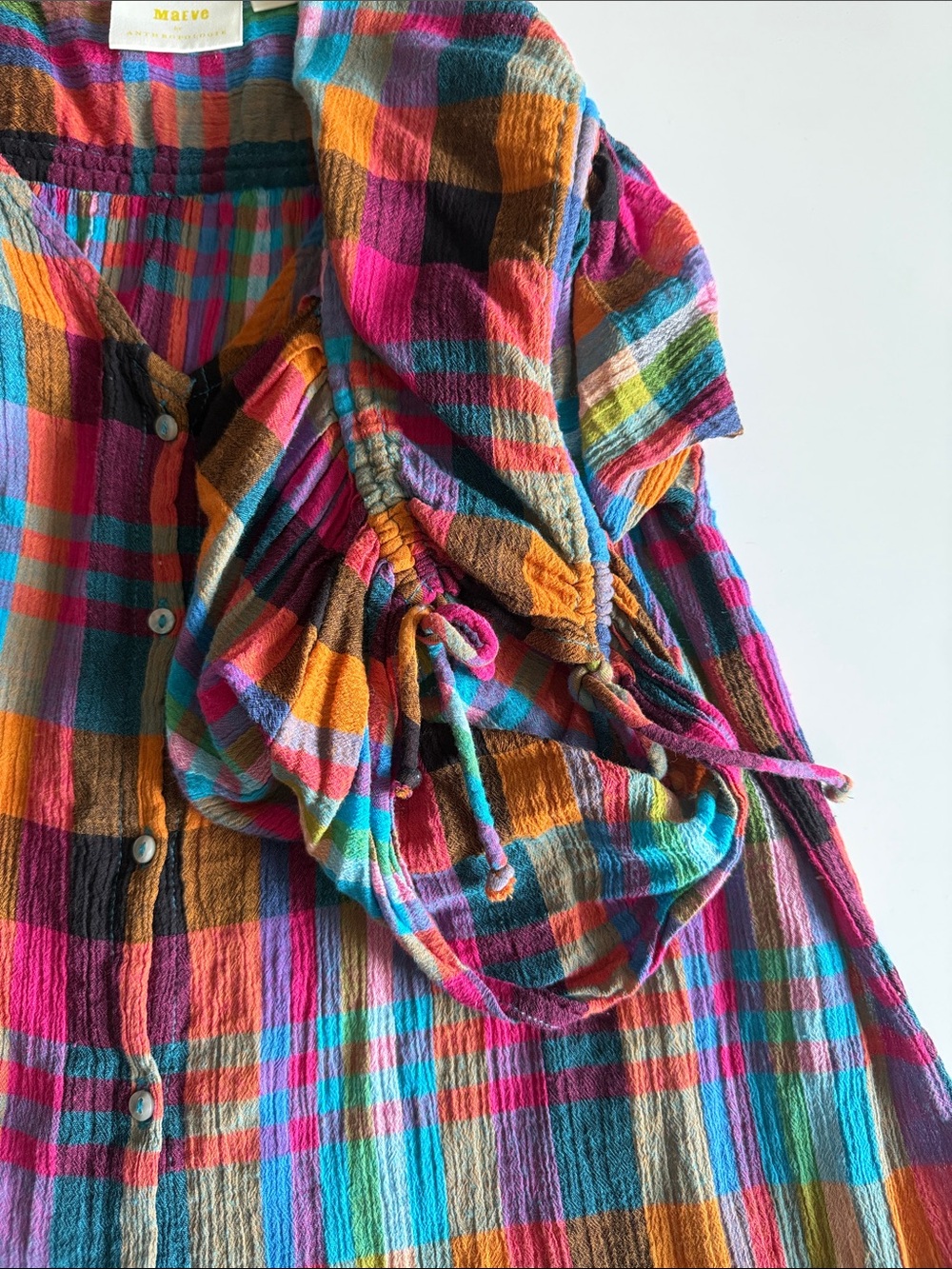 Anthropologie (Maeve) Lightweight Multicolor Plaid Button-Down Shirt Sz S EUC - Picture 2 of 4